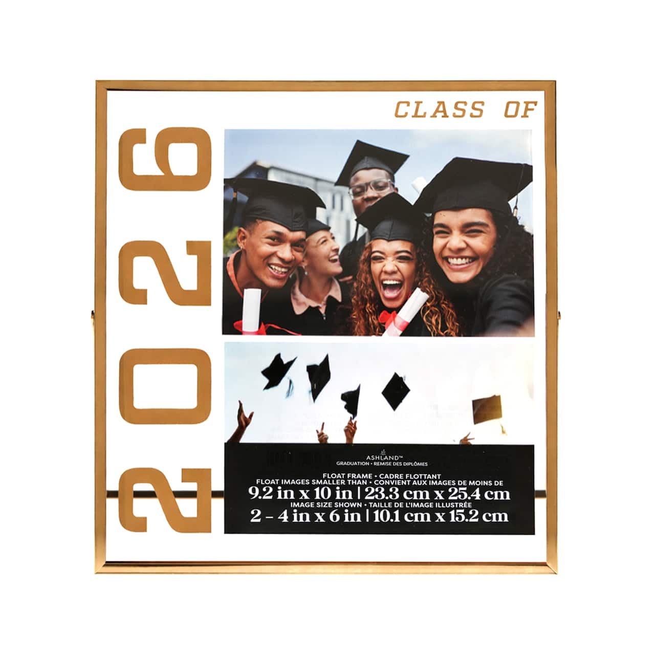 2 Opening 4" x 6" Gold 2026 Metal Tabletop Float Frame, Graduation by Ashland®